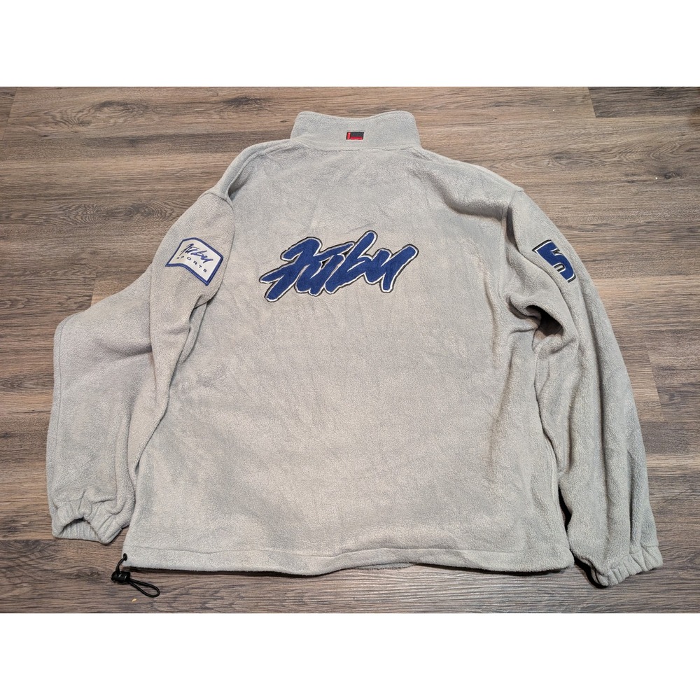 Vintage FUBU Sports 1/4 Zip Fleece Pullover Gray XL Embroidered Logo 90s Hip Hop